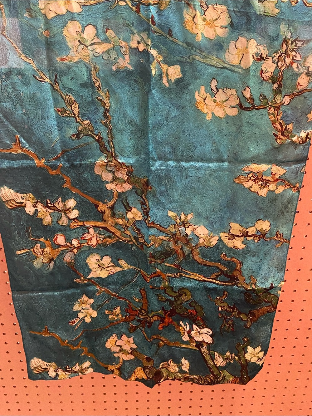 Floral Silk-Effect Teal Scarf with Blossom Print